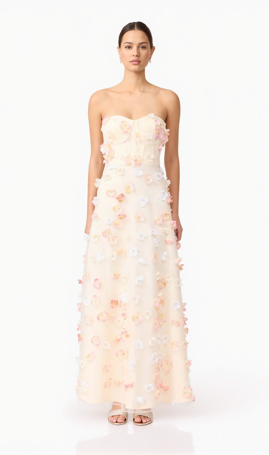 Off-Shoulder Embroidered Maxi Dress in apricot