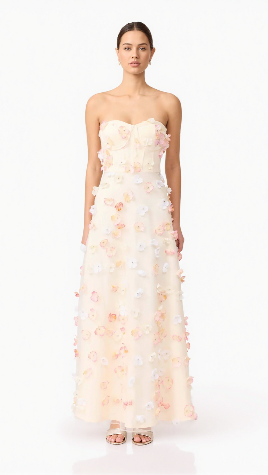 OFF-SHOULDER EMBROIDERED MAXI DRESS IN APRICOT
