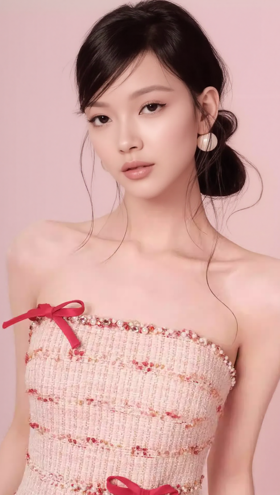 STRAPLESS BOW BEADED MIDI DRESS IN PINK