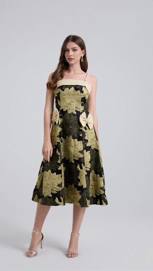 AIIZIE JACQUARD STRAP BOW MIDI DRESS - product image