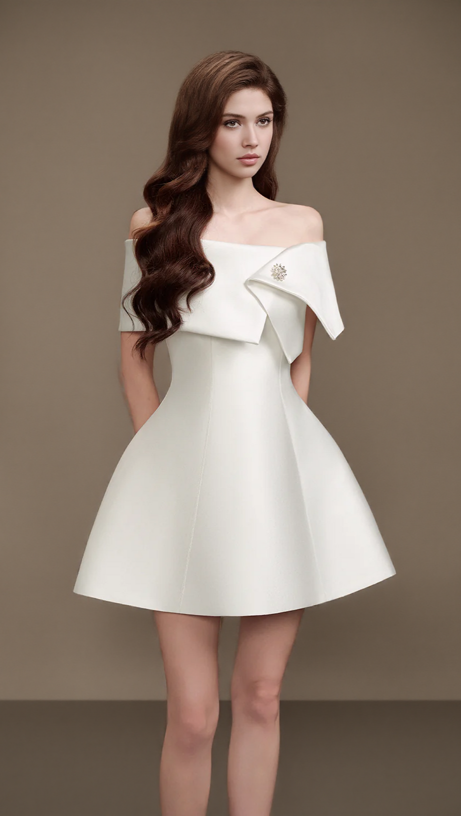 BRIANNA ONE-SHOULDER SATIN MINI DRESS IN APRICOT