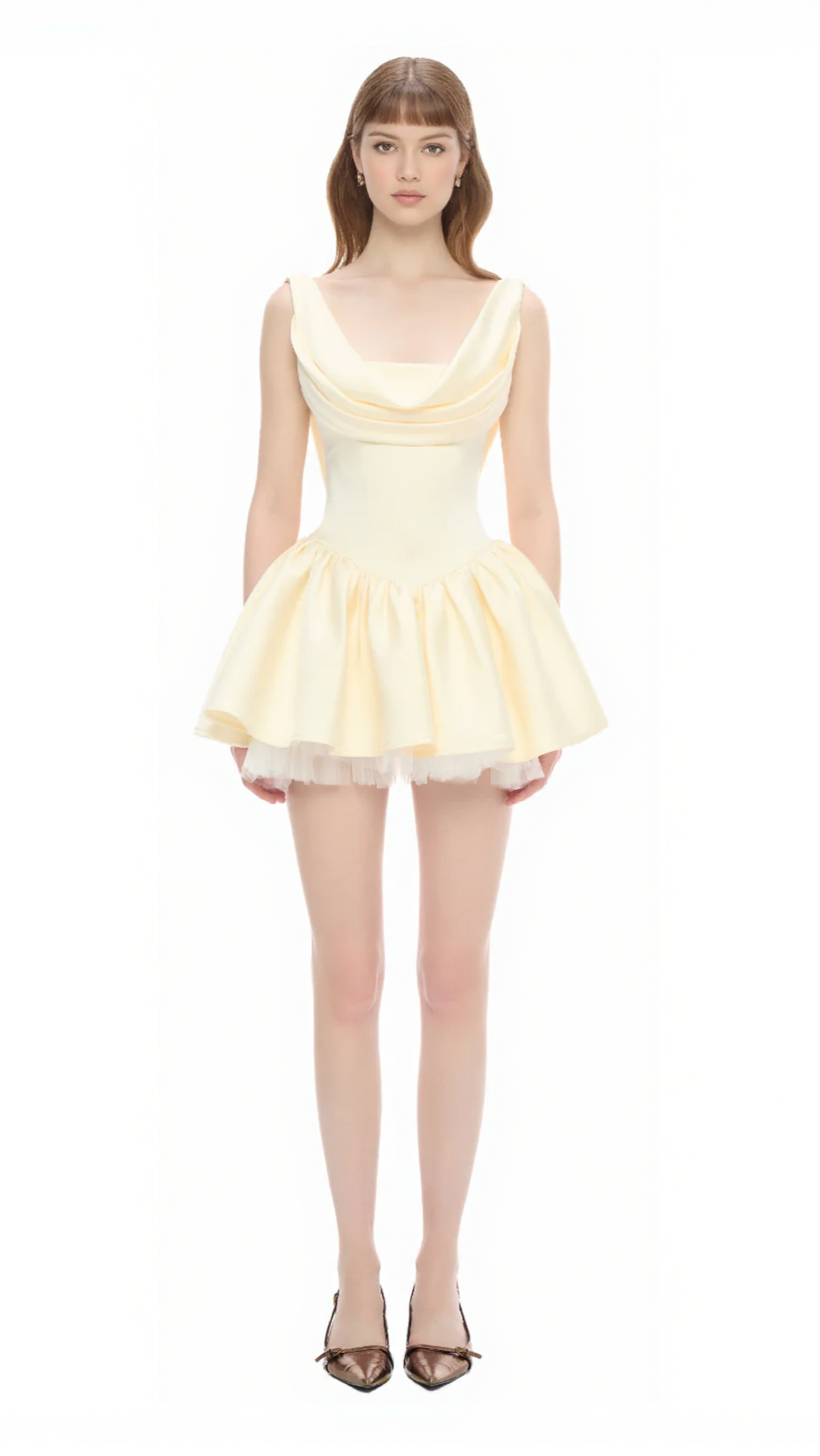AIIZIE BERNICE BACKLESS PLEATED PUFFY MINI DRESS - CHAMPAGNE - product image