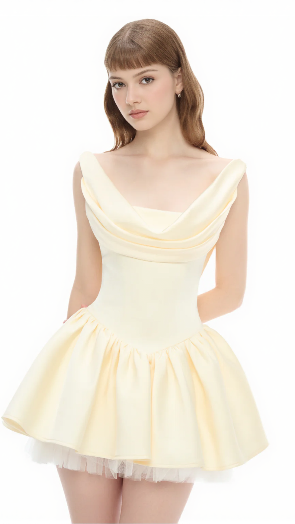 AIIZIE BERNICE BACKLESS PLEATED PUFFY MINI DRESS - CHAMPAGNE - product image