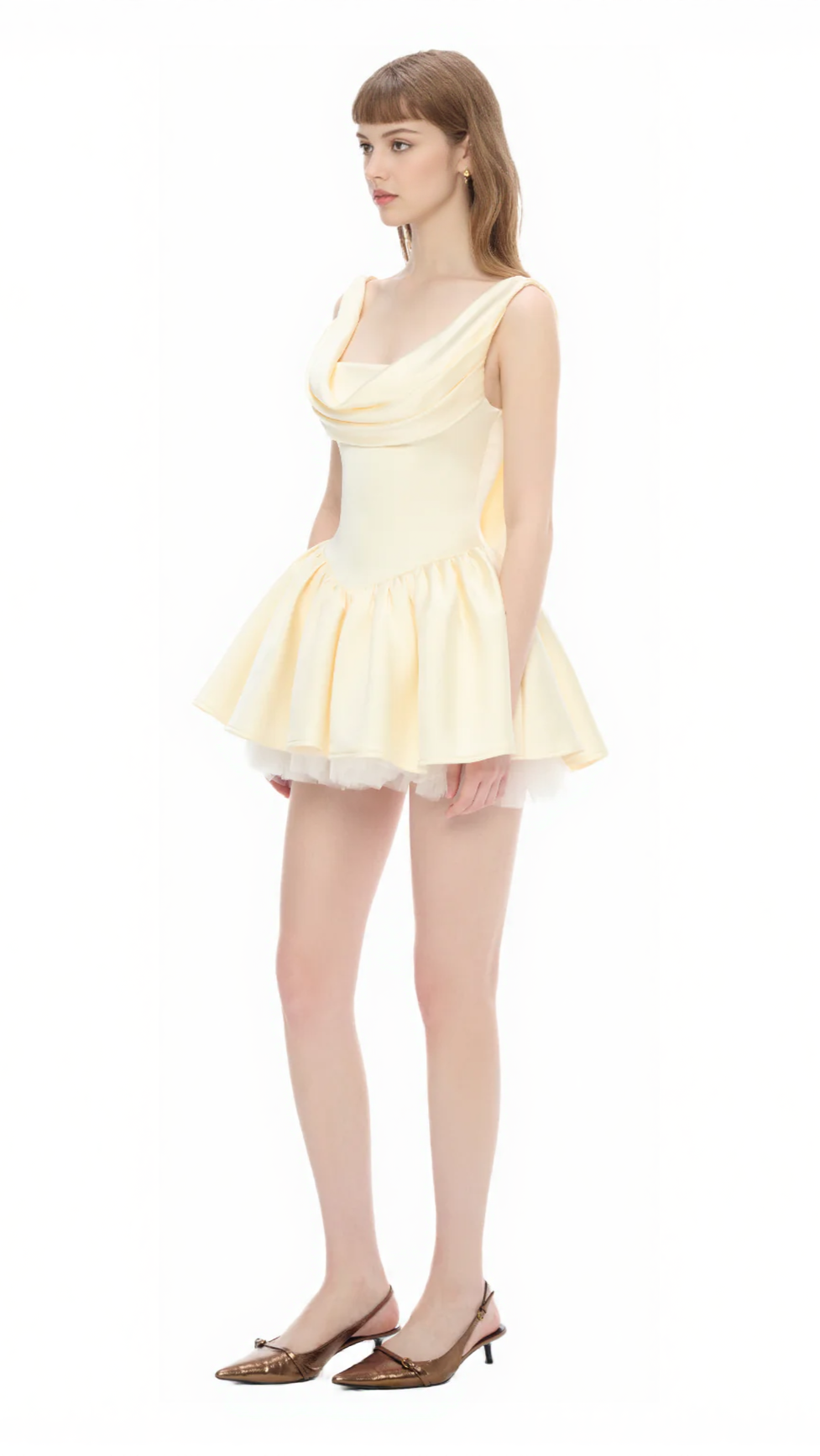 AIIZIE BERNICE BACKLESS PLEATED PUFFY MINI DRESS - CHAMPAGNE - product image