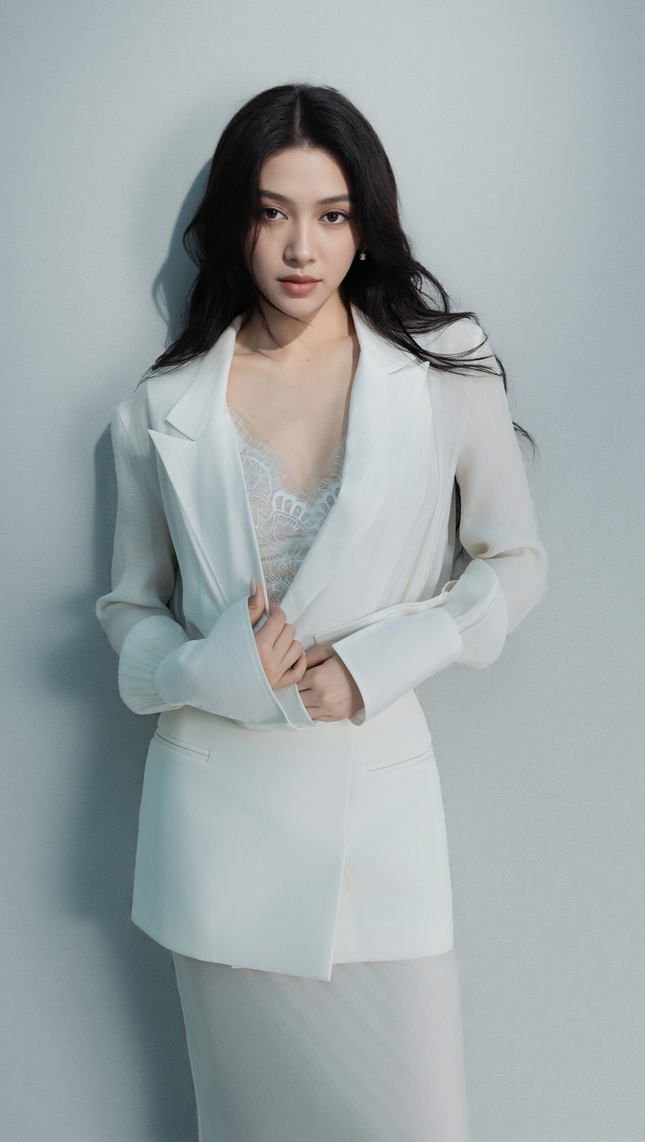 Completo abito camicia con collo a scialle CHARLOTTE bianco