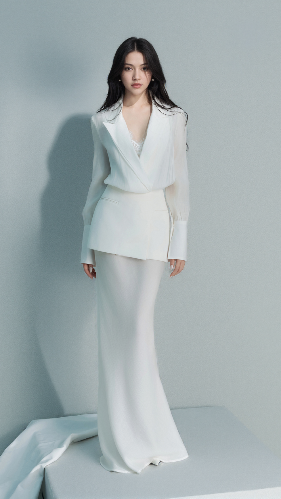 Completo abito camicia con collo a scialle CHARLOTTE bianco