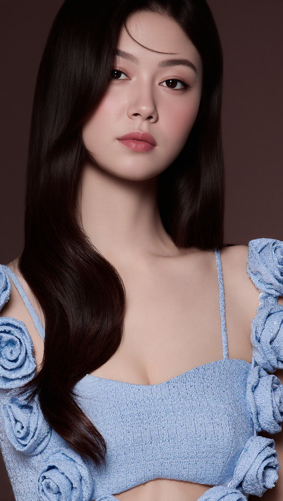 CHAYA ABITO CORTO CON FIORI 3D BLU PASTELLO E NASTRO