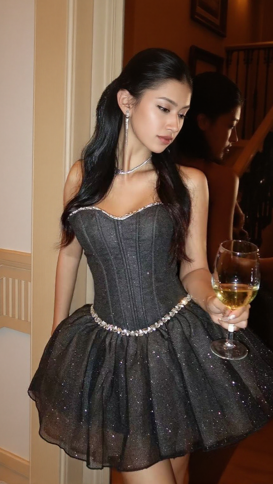 DEBBY TUBE TOP FISHBONE MESH TULLE TUTU MINI DRESS IN BLACK