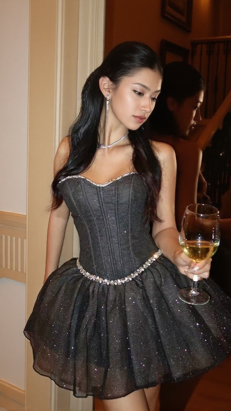 DEBBY TUBE TOP FISHBONE MESH TULLE TUTU MINI DRESS IN BLACK