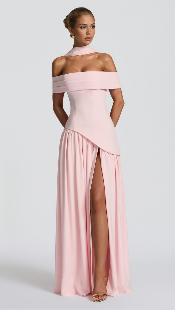 AIIZIE DOROTHY OFF-SHOULDER HIGH SLIT MAXI DRESS - BLUSH - product image