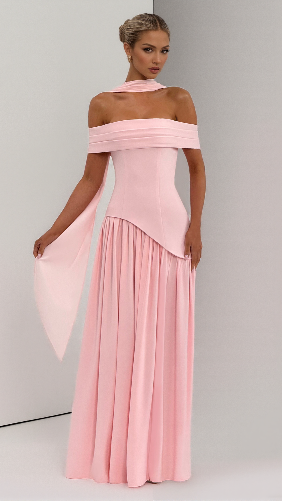 AIIZIE DOROTHY OFF-SHOULDER HIGH SLIT MAXI DRESS - BLUSH - product image