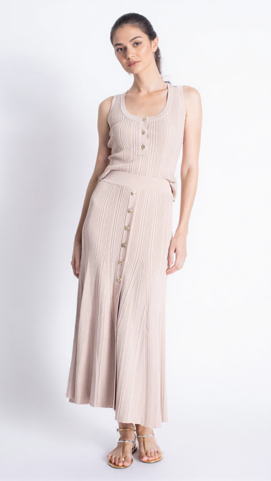 EARTHA SLEEVELESS KNITTED DRESS TOP SKIRT SET IN APRICOT