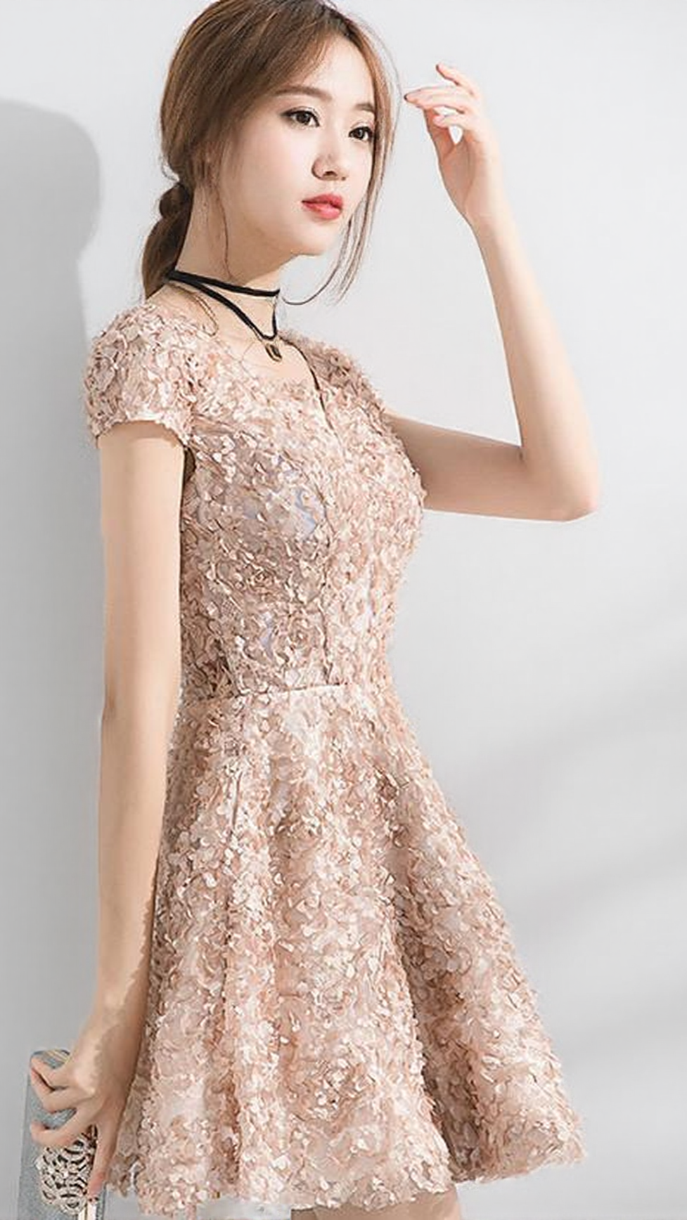 AIIZIE SMALL V-NECK THREE-QUARTER SLEEVE MINI DRESS - product image