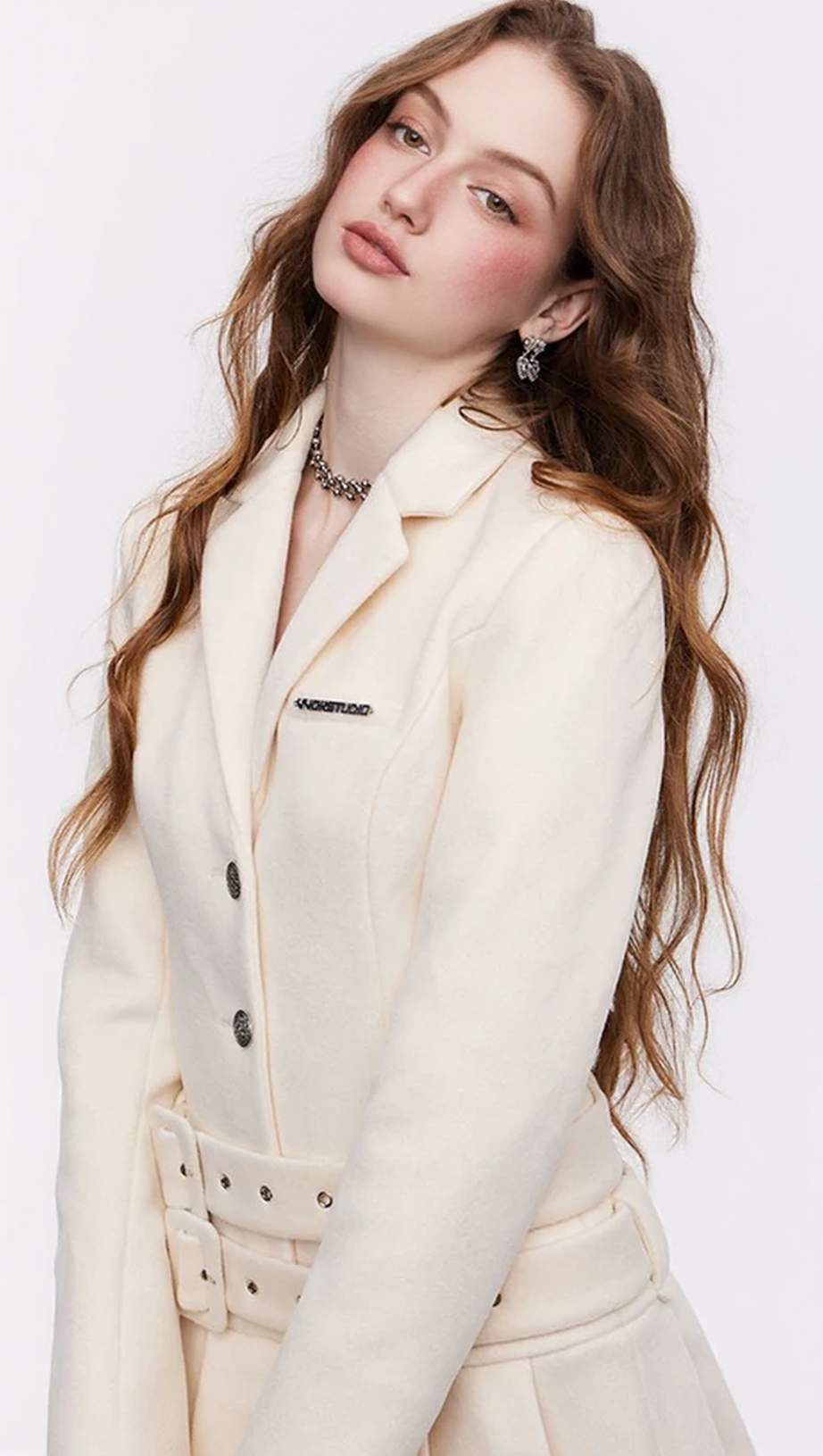 LONG SLEEVE SUIT PLEATED SKIRT IN BEIGE