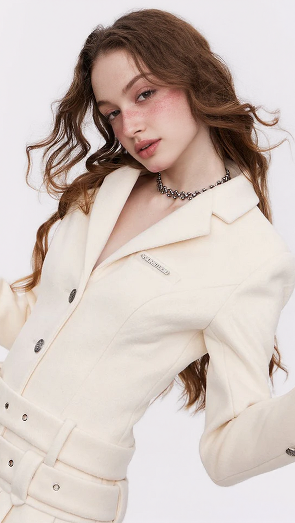 AIIZIE LONG SLEEVE SUIT PLEATED SKIRT IN BEIGE - product image