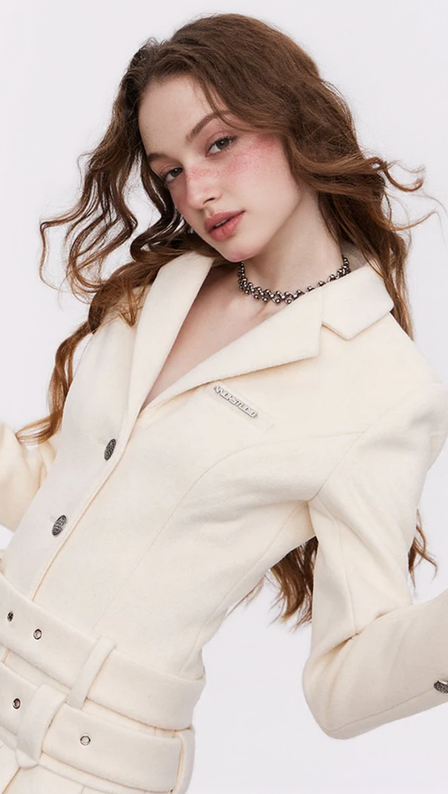 LONG SLEEVE SUIT PLEATED SKIRT IN BEIGE