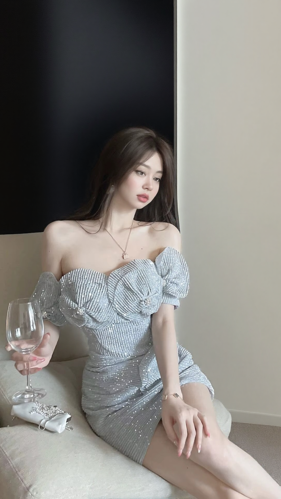 AIIZIE SPARKLING ONE-SHOULDER STRAPLESS MINI DRESS - product image