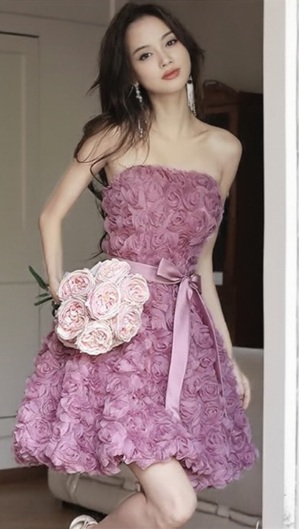 AIIZIE ROSE FLOWER STRAPLESS MINI DRESS - product image