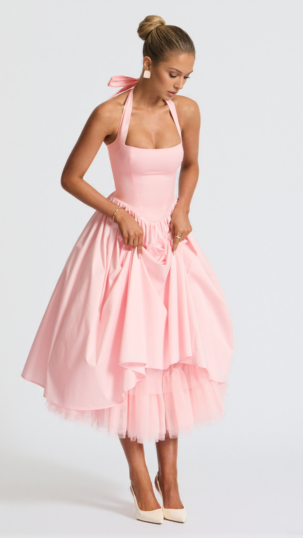 ABITO MIDI CRESSIDA SENZA SCHIENA E GONFIORE - BLUSH