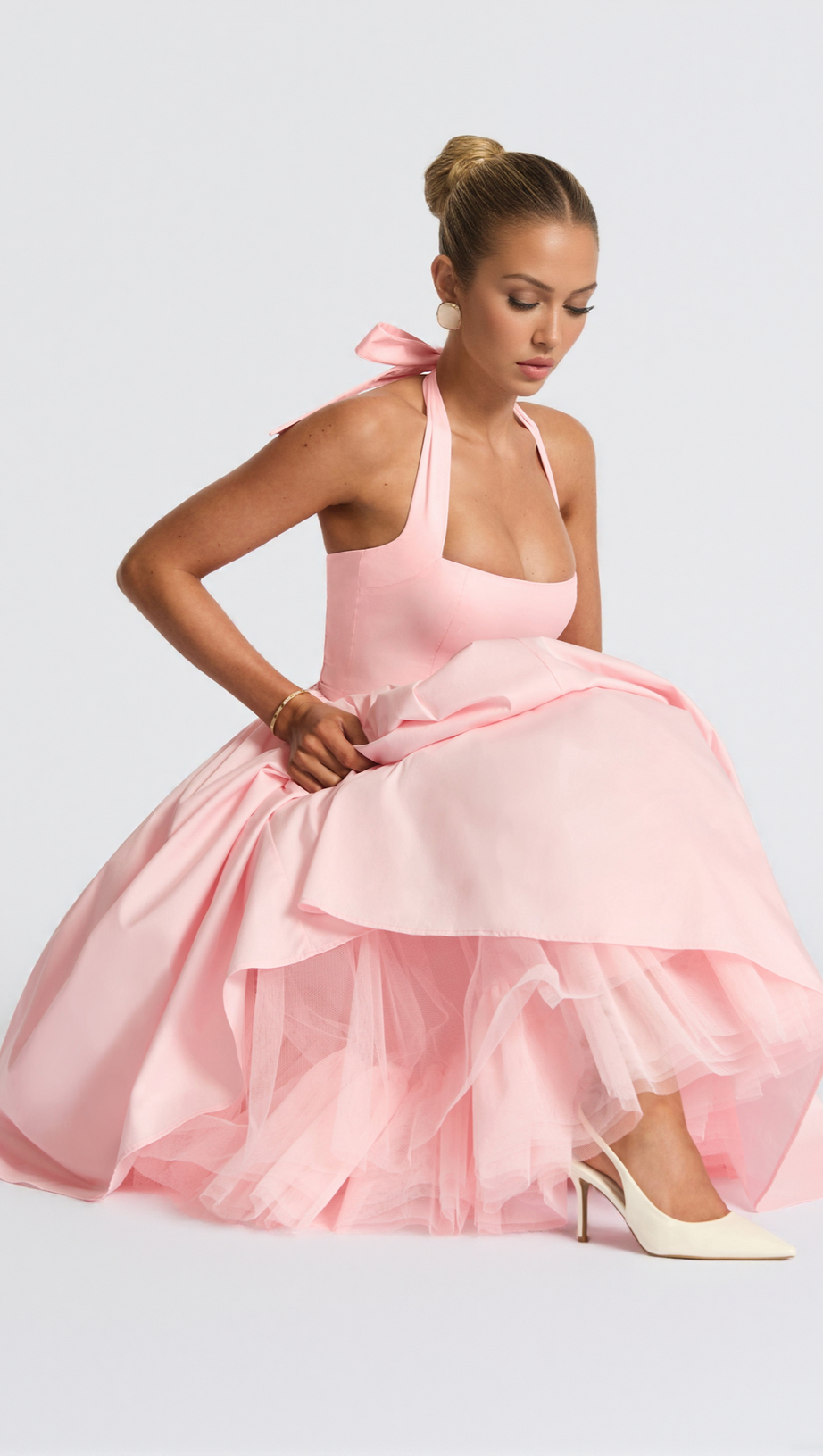 CRESSIDA BACKLESS PUFFY MIDI DRESS - BLUSH