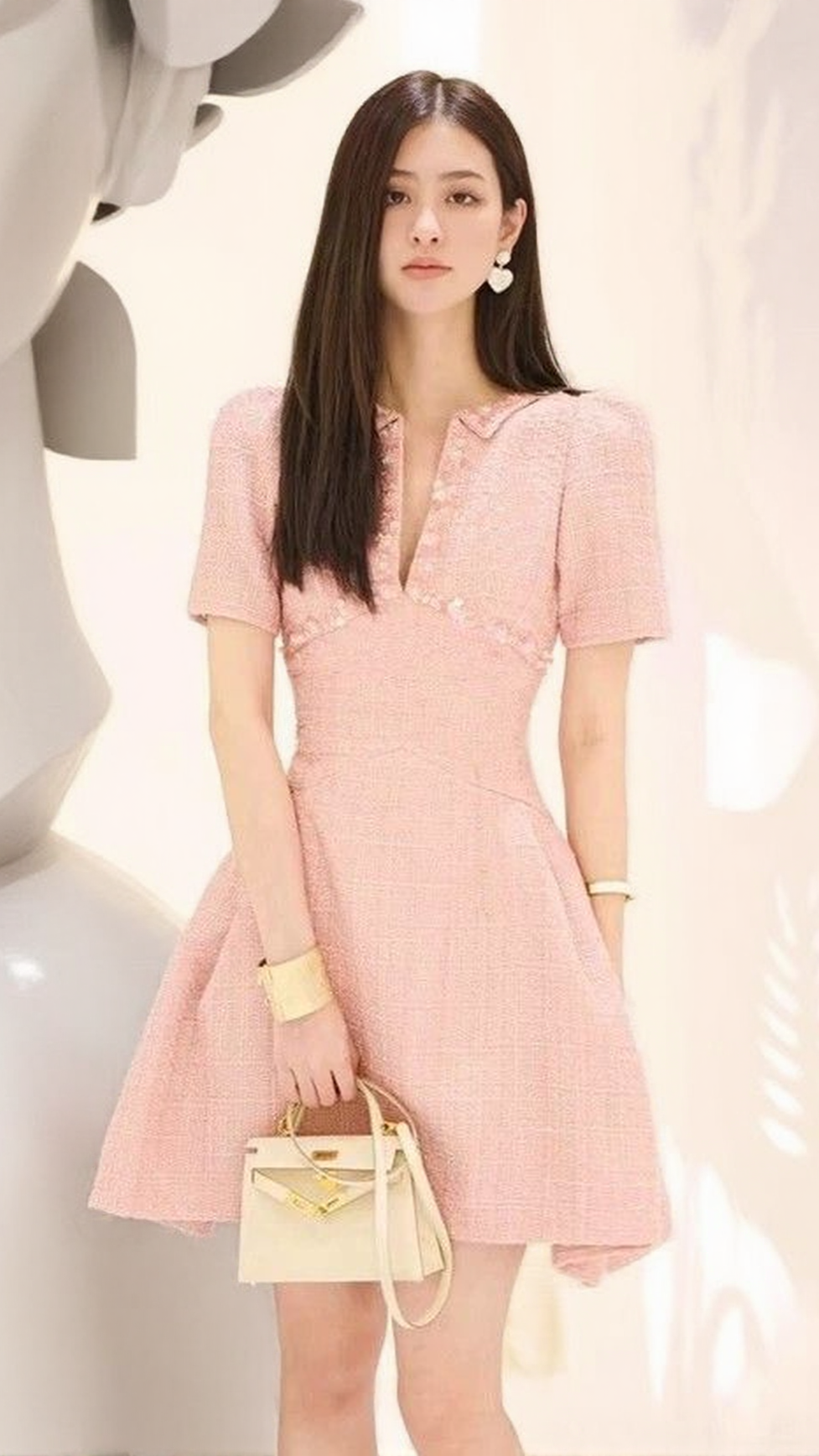 A-LINE BEADED SEQUINE MINI DRESS IN PINK