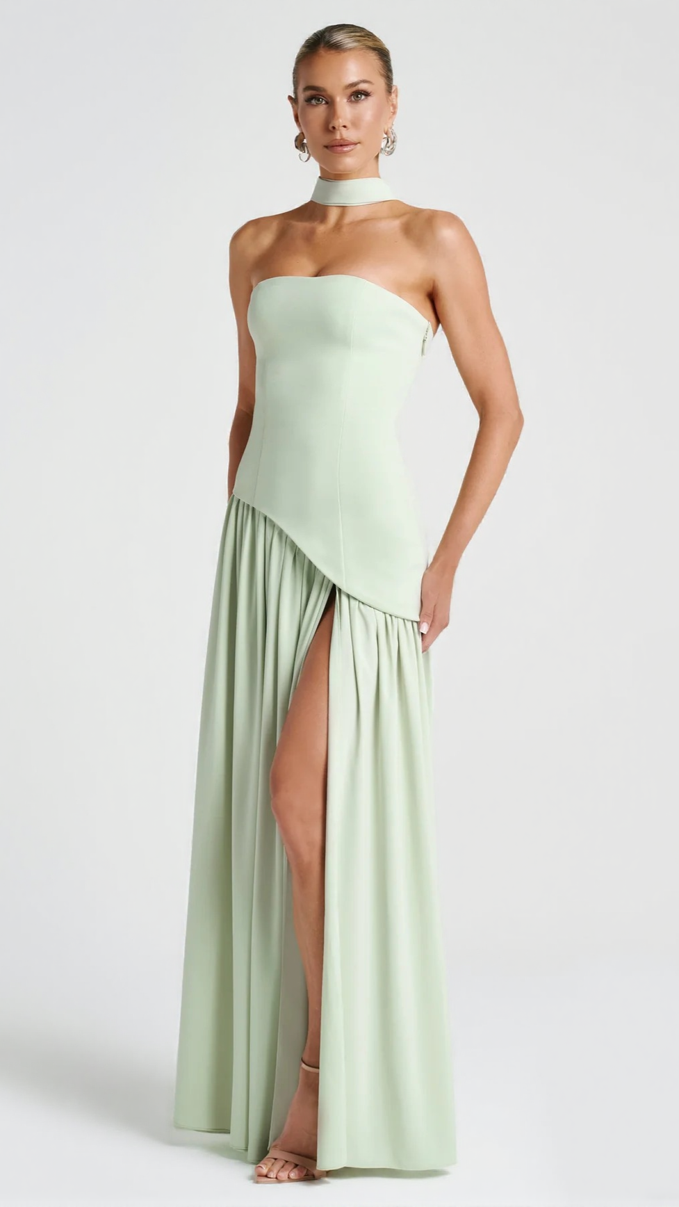 MALIYAH HIGH SLIT STRAPLESS MAXI DRESS - MINT