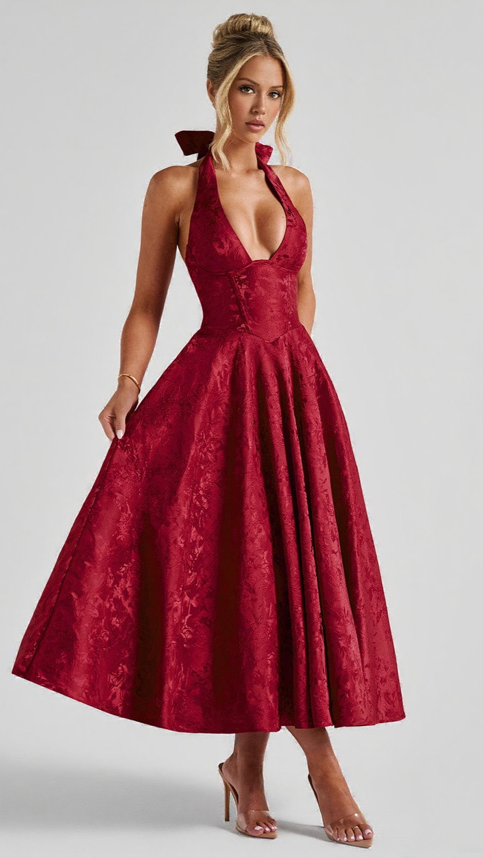 AIIZIE EFFIE BACK BOW MIDI DRESS - RED - product image