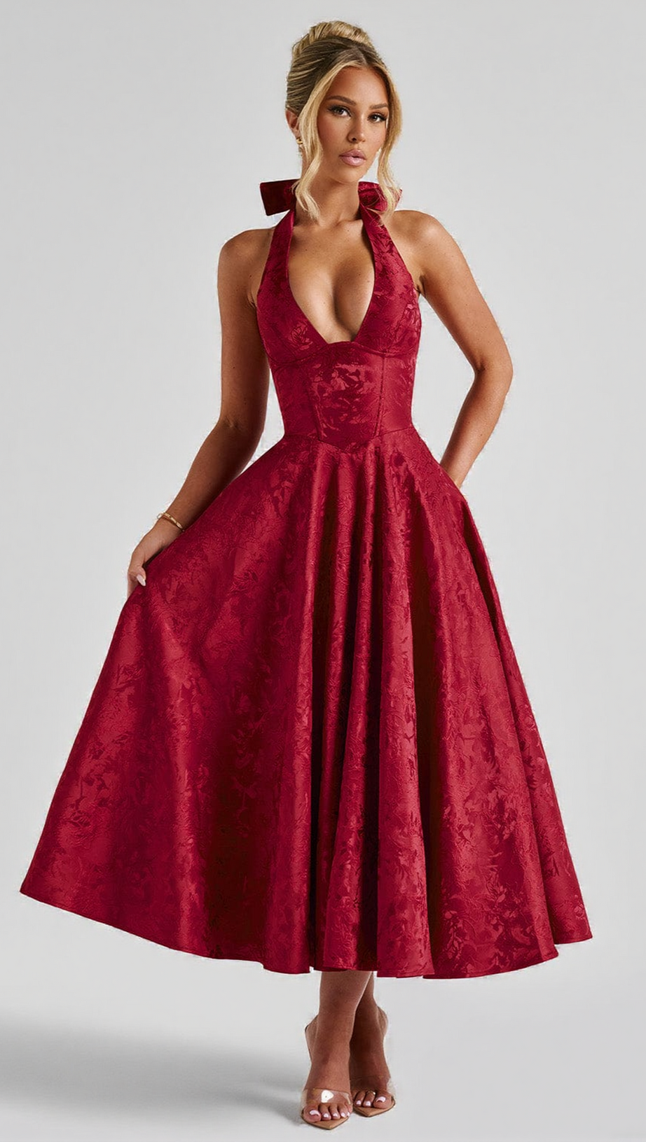 EFFIE BACK BOW MIDI DRESS - RED