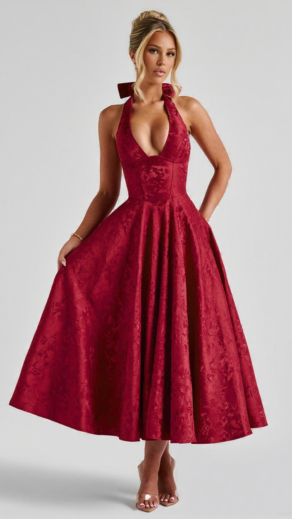 AIIZIE EFFIE BACK BOW MIDI DRESS - RED - product image