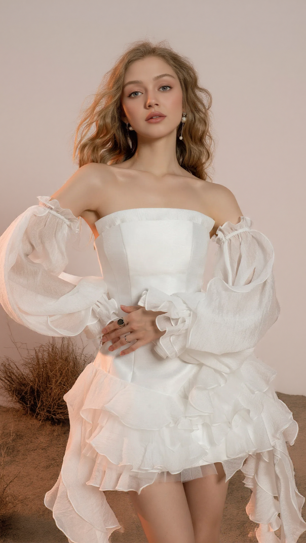 AIIZIE STRAPLESS RUFFLE RIBBON MINI DRESS - product image