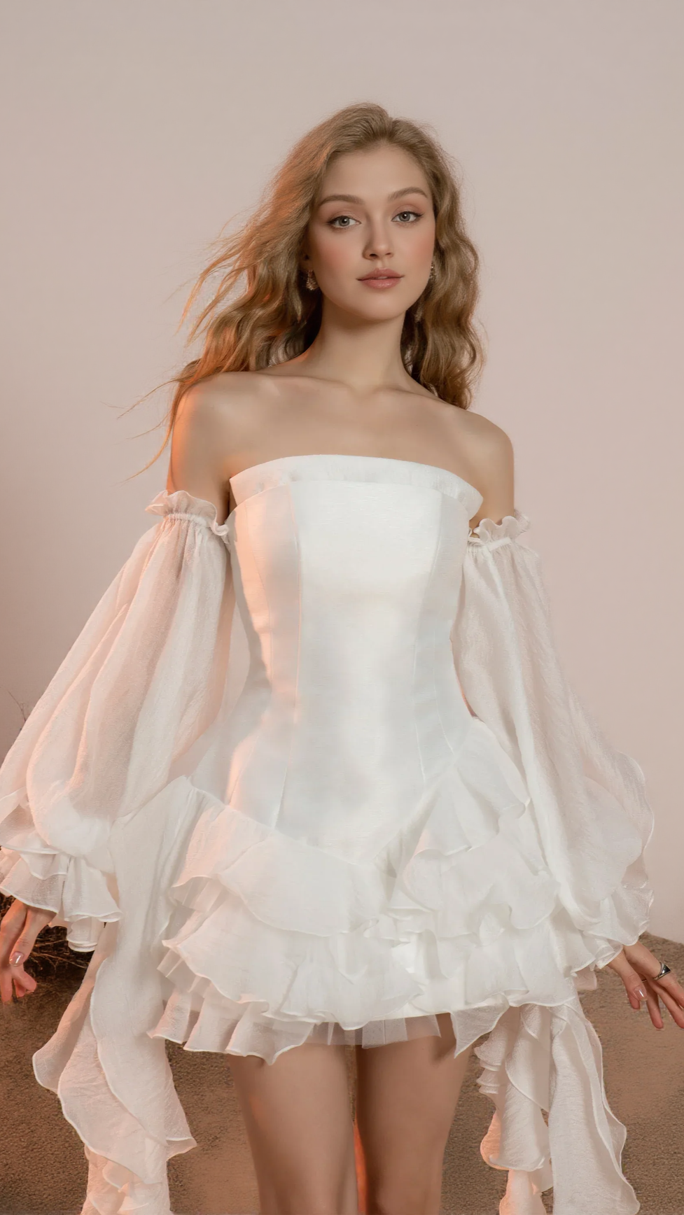 AIIZIE STRAPLESS RUFFLE RIBBON MINI DRESS - product image