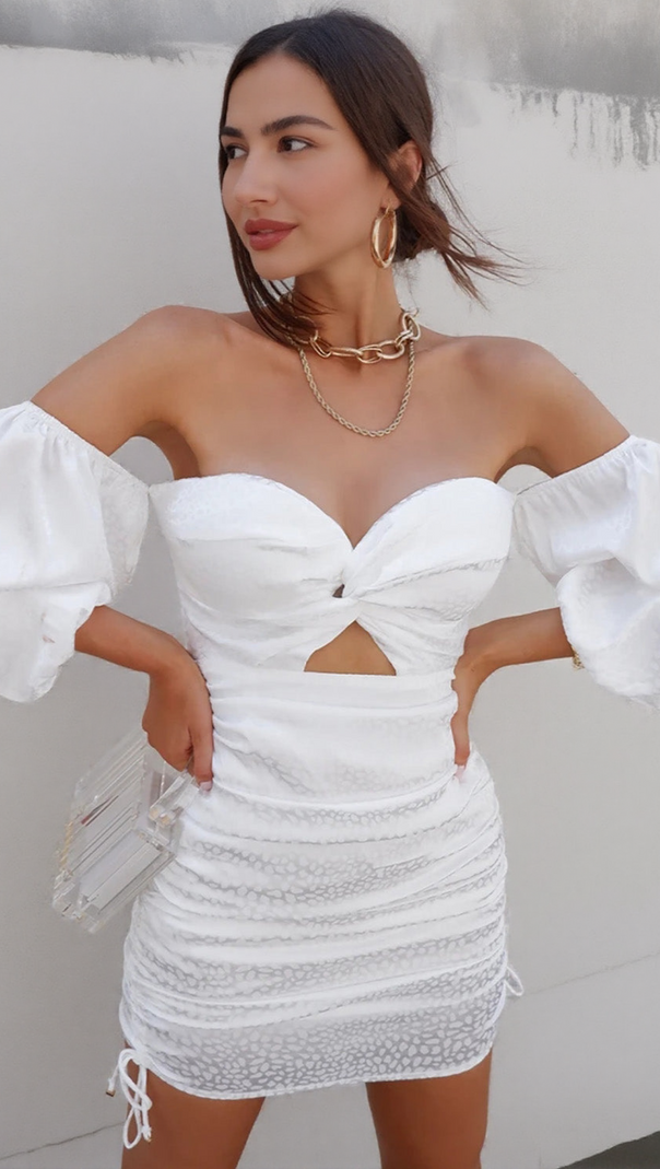 AIIZIE WHITE OFF-SHOULDER KEY HOLE DRESS - product image