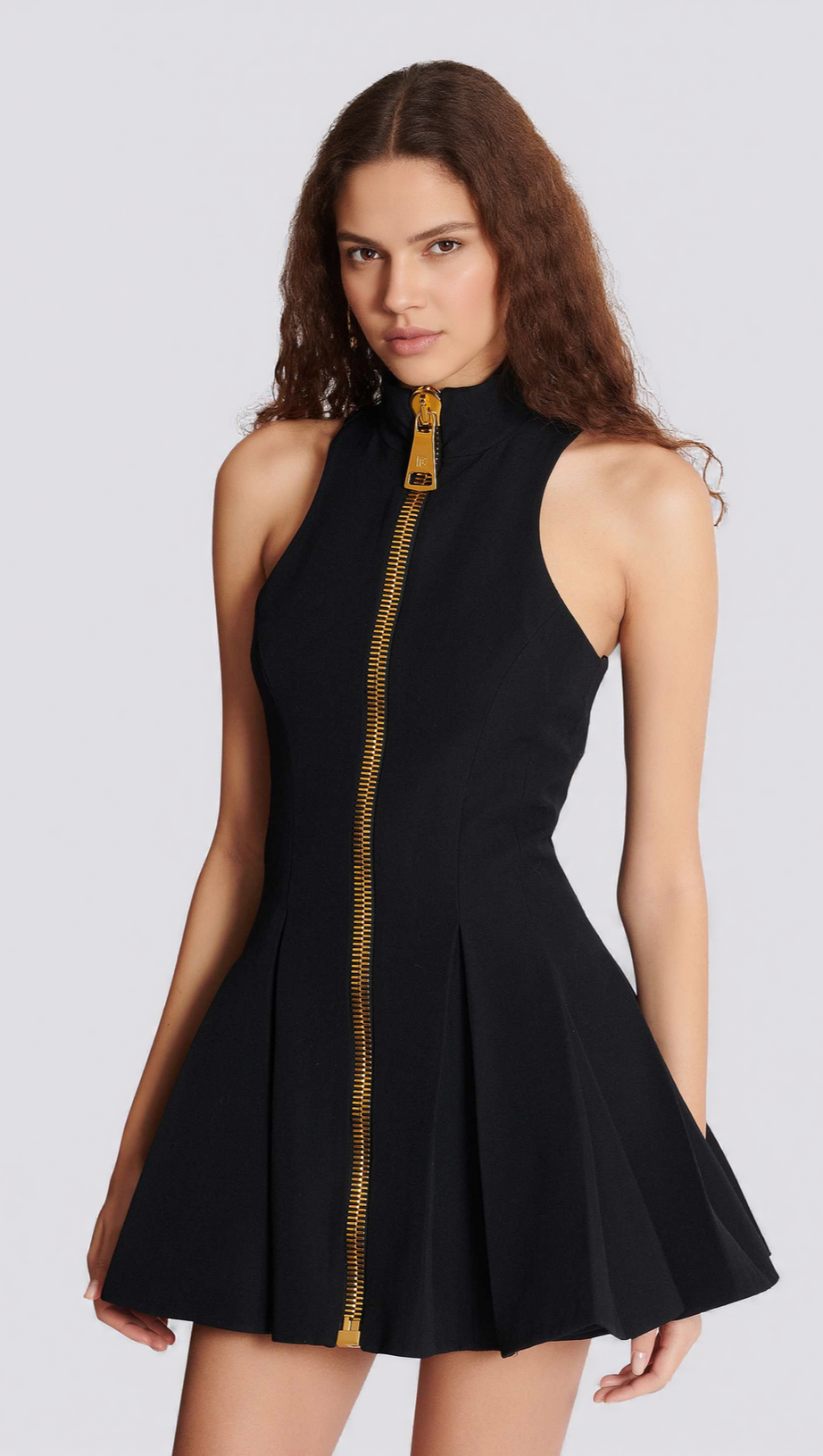 CAROL BLACK HALTERNECK DRESS IN GRAIN DE Poudre WOOL
