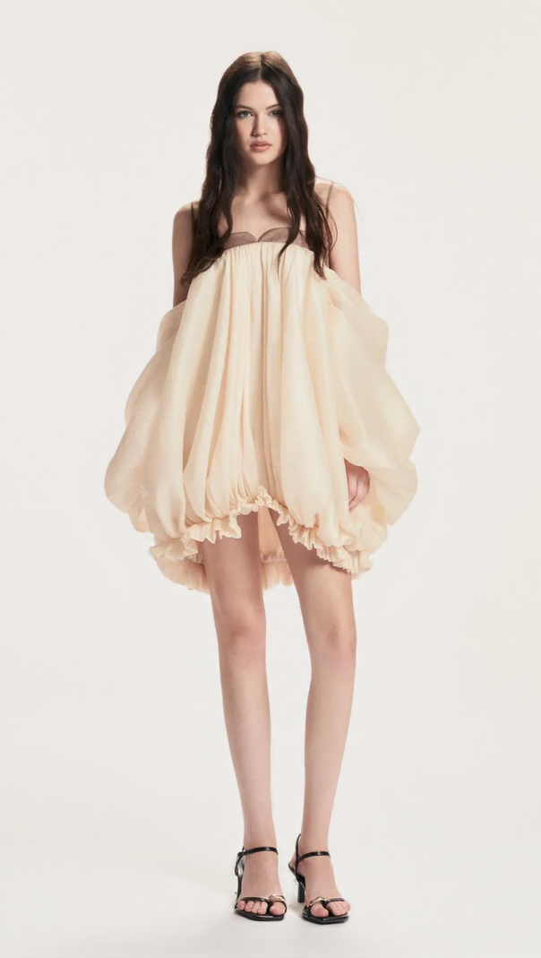 ATTICA OFF SHOULDER RUCHED PUFF MINI DRESS