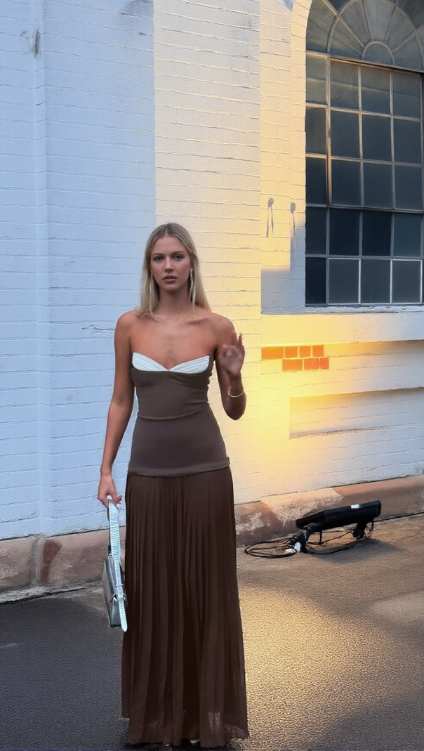 AIIZIE ELEGANT SWEETHEART COLOR-BLOCK BUSTIER TOP & PLEATED MAXI DRESS - product image