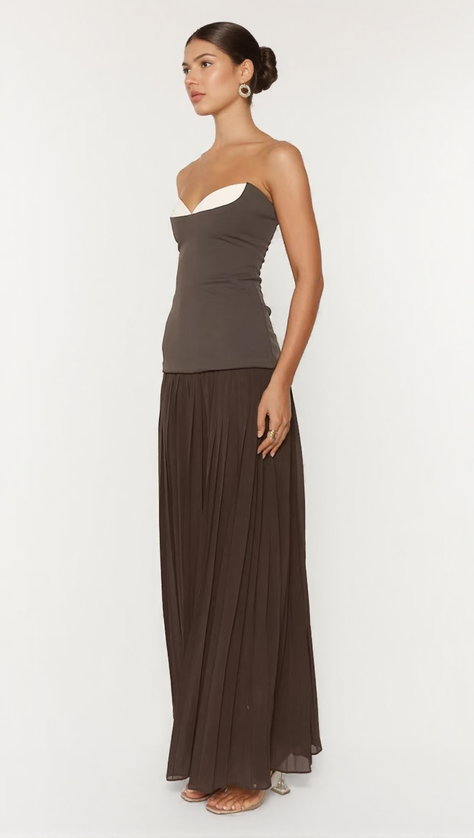 ELEGANT SWEETHEART COLOR-BLOCK BUSTIER TOP & PLEATED MAXI DRESS