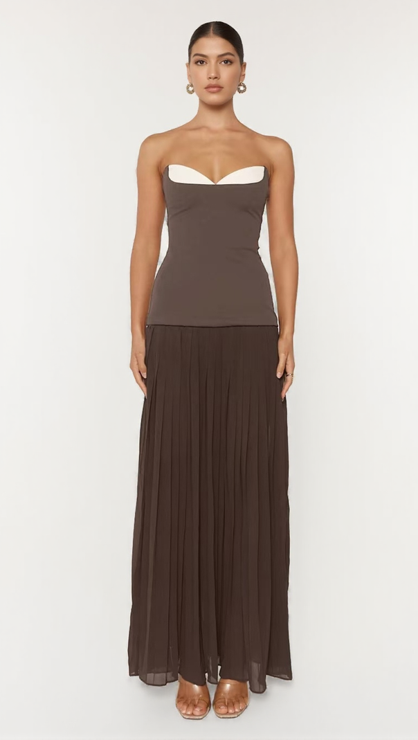 AIIZIE ELEGANT SWEETHEART COLOR-BLOCK BUSTIER TOP & PLEATED MAXI DRESS - product image