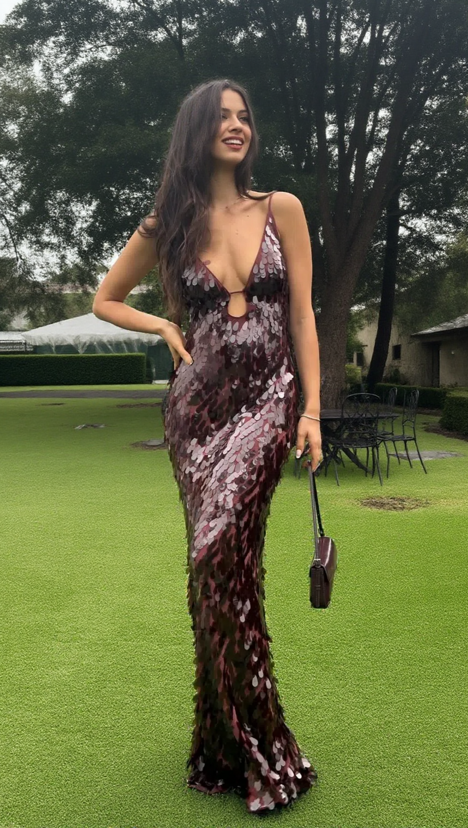 THE SEQUIN MAXI DRESS IN BROWN