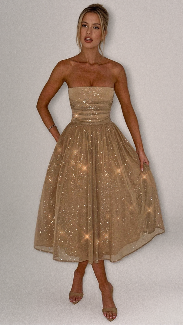 AIIZIE MARISSA MIDI DRESS - GOLD SPARKLE - product image