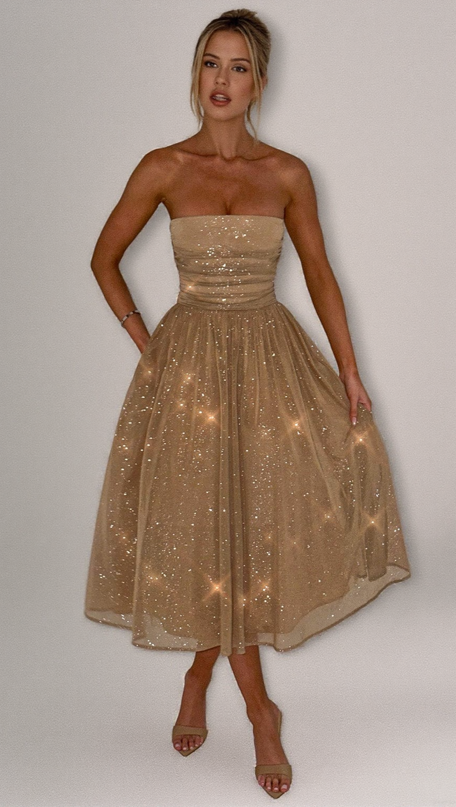 MARISSA MIDI DRESS - GOLD SPARKLE