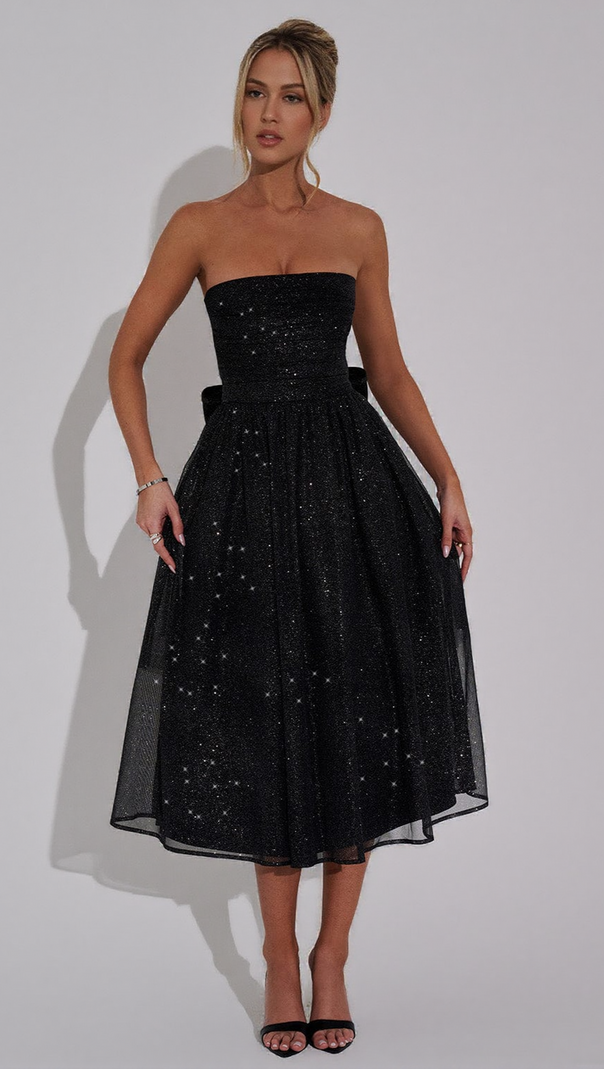 AIIZIE MARISSA MIDI DRESS - BLACK SPARKLE - product image