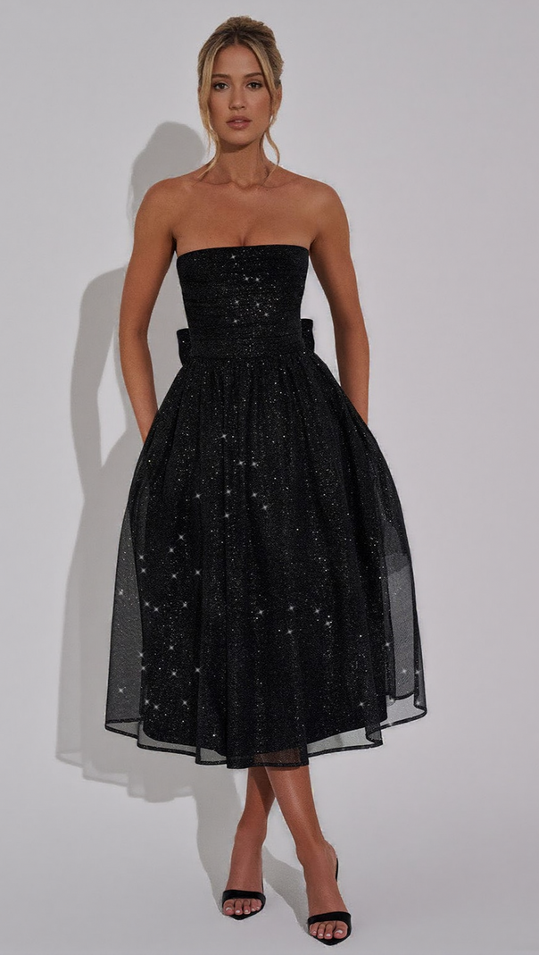 AIIZIE MARISSA MIDI DRESS - BLACK SPARKLE - product image