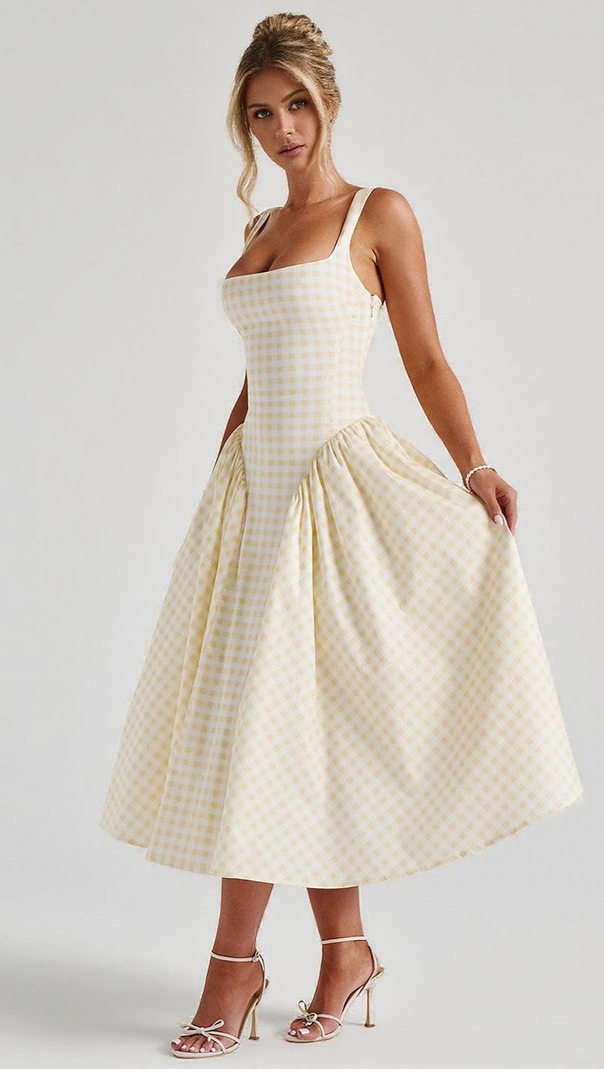 AIIZIE SHERRIE MIDI DRESS - LEMON GINGHAM - product image