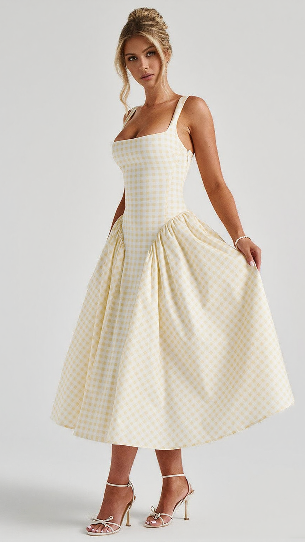 SHERRIE MIDI DRESS - LEMON GINGHAM
