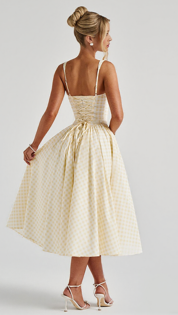 AIIZIE SHERRIE MIDI DRESS - LEMON GINGHAM - product image