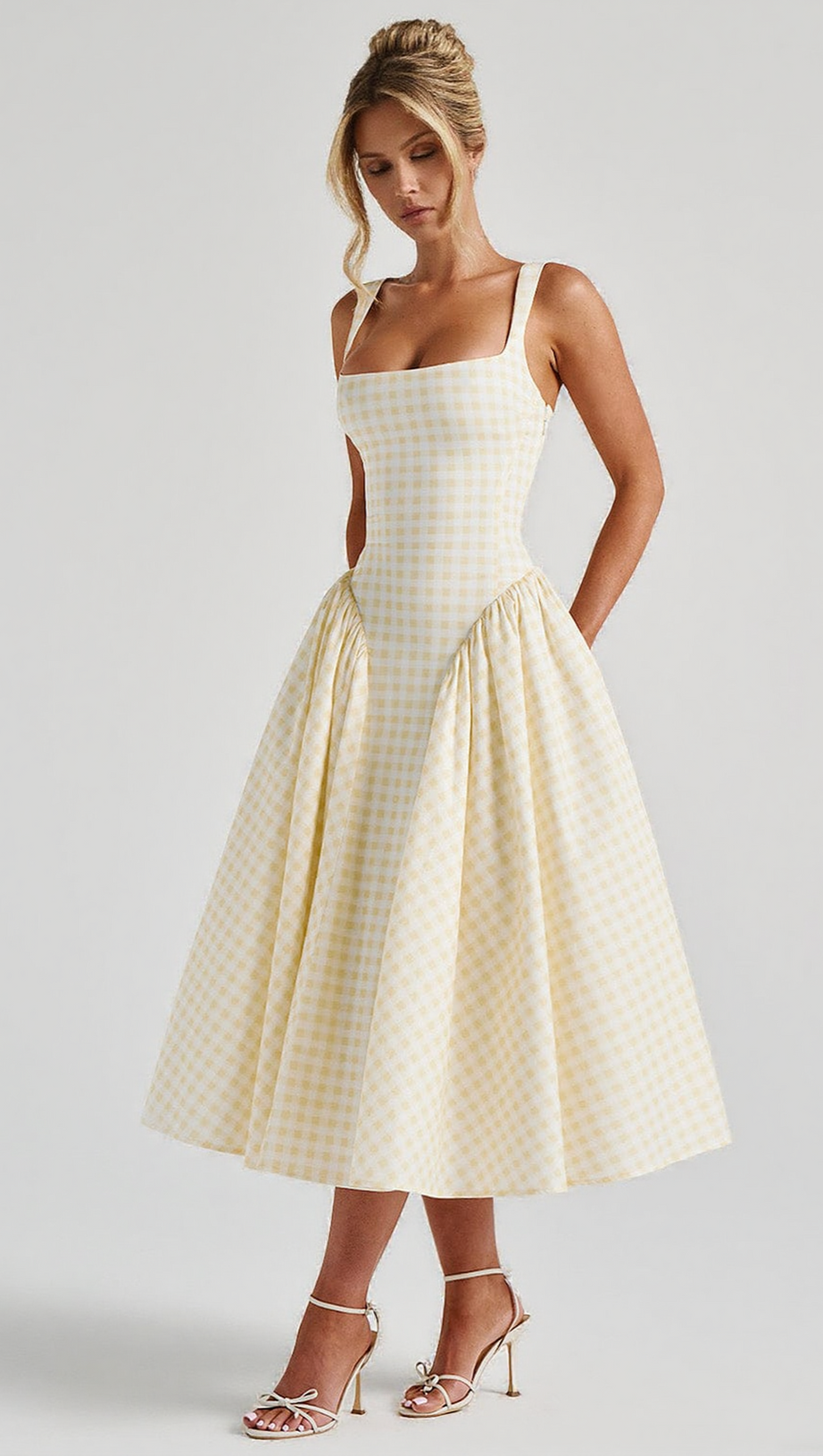 SHERRIE MIDI DRESS - LEMON GINGHAM