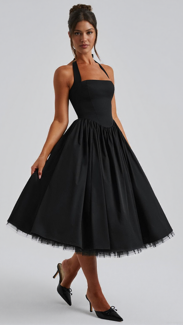 AIIZIE CRESSIDA MIDI DRESS - BLACK - product image