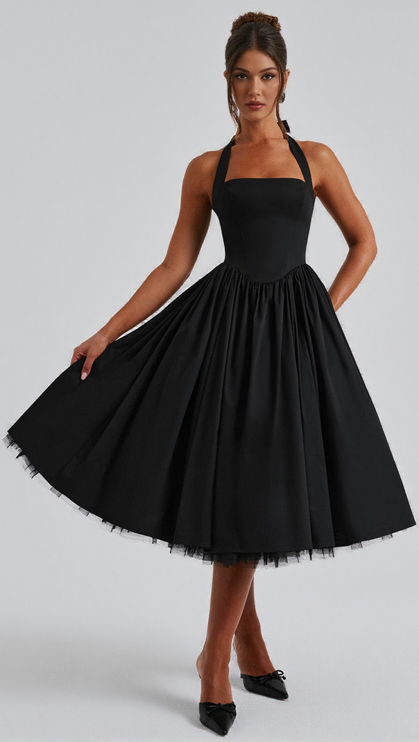 AIIZIE CRESSIDA MIDI DRESS - BLACK - product image