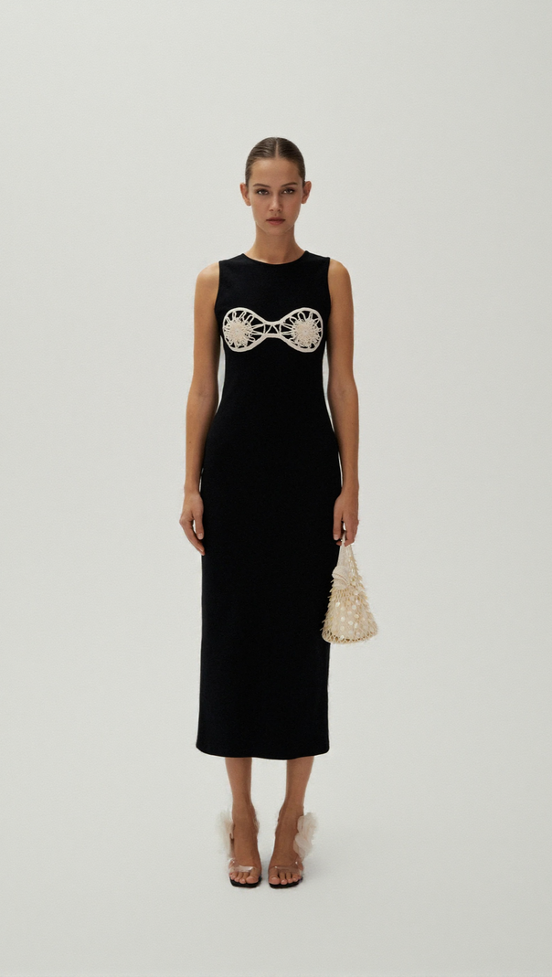 AIIZIE CAROL BLACK CROCHET BRA COTTON TANK MIDI DRESS - product image