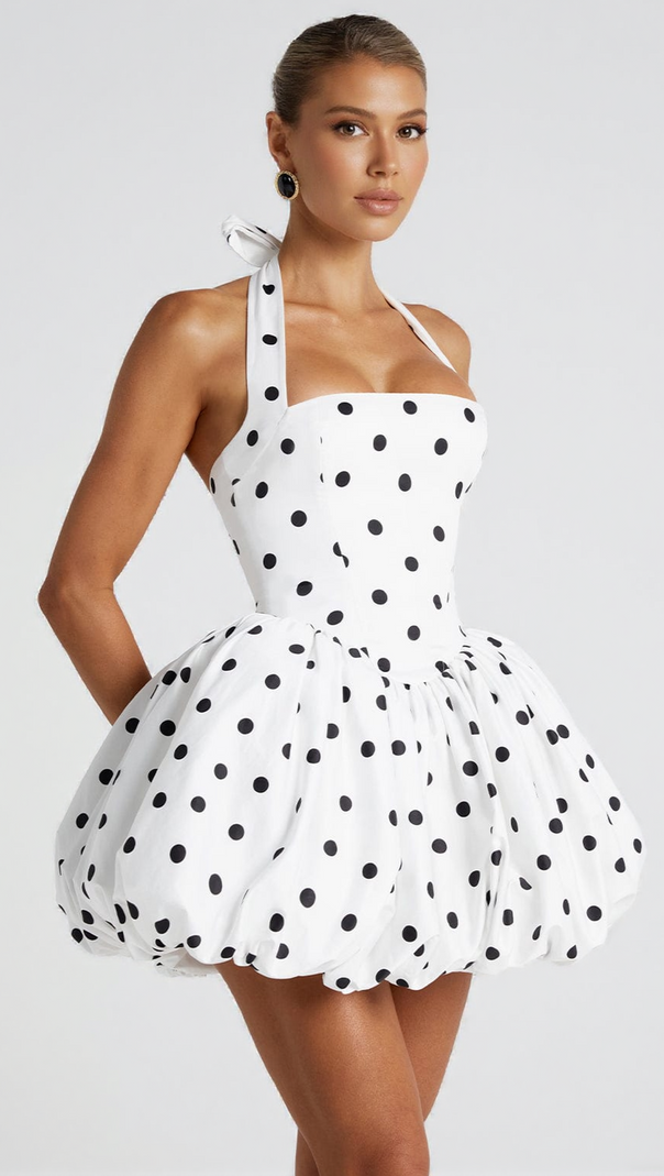 AIIZIE MARICIA MINI DRESS - BLACK POLKA DOT PRINT - product image